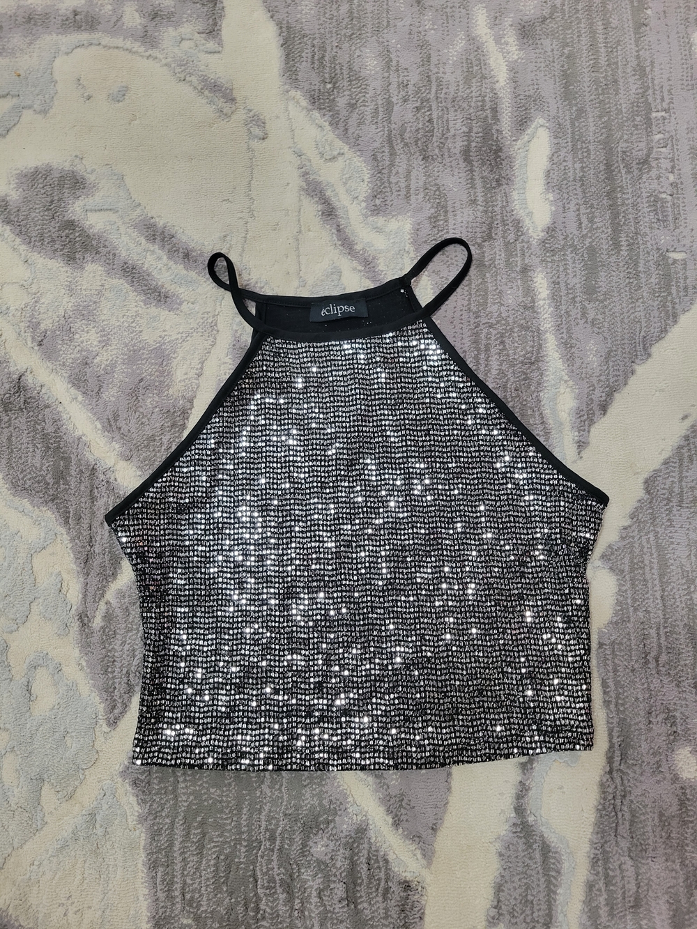 Eclipse Silver Sequin Crop Cami Top Size M